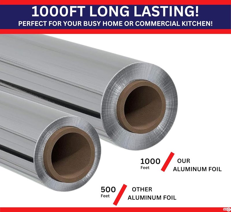 EJY IMPORT Standard Premium Aluminum Foil | 12”x1000 Feet Long | Industrial Size and Strength | Commercial Grade & Length Foil Wrap for Food Service Industry and Home Use| Strong Silver (1 Pack) - Image 2